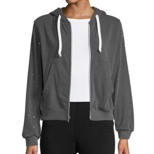 Wildfox Womens Hoodie Gray Reagan Hoodie Full Zip Embellished Glitz Casual Small